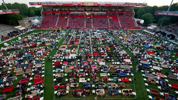 German fans on sofas