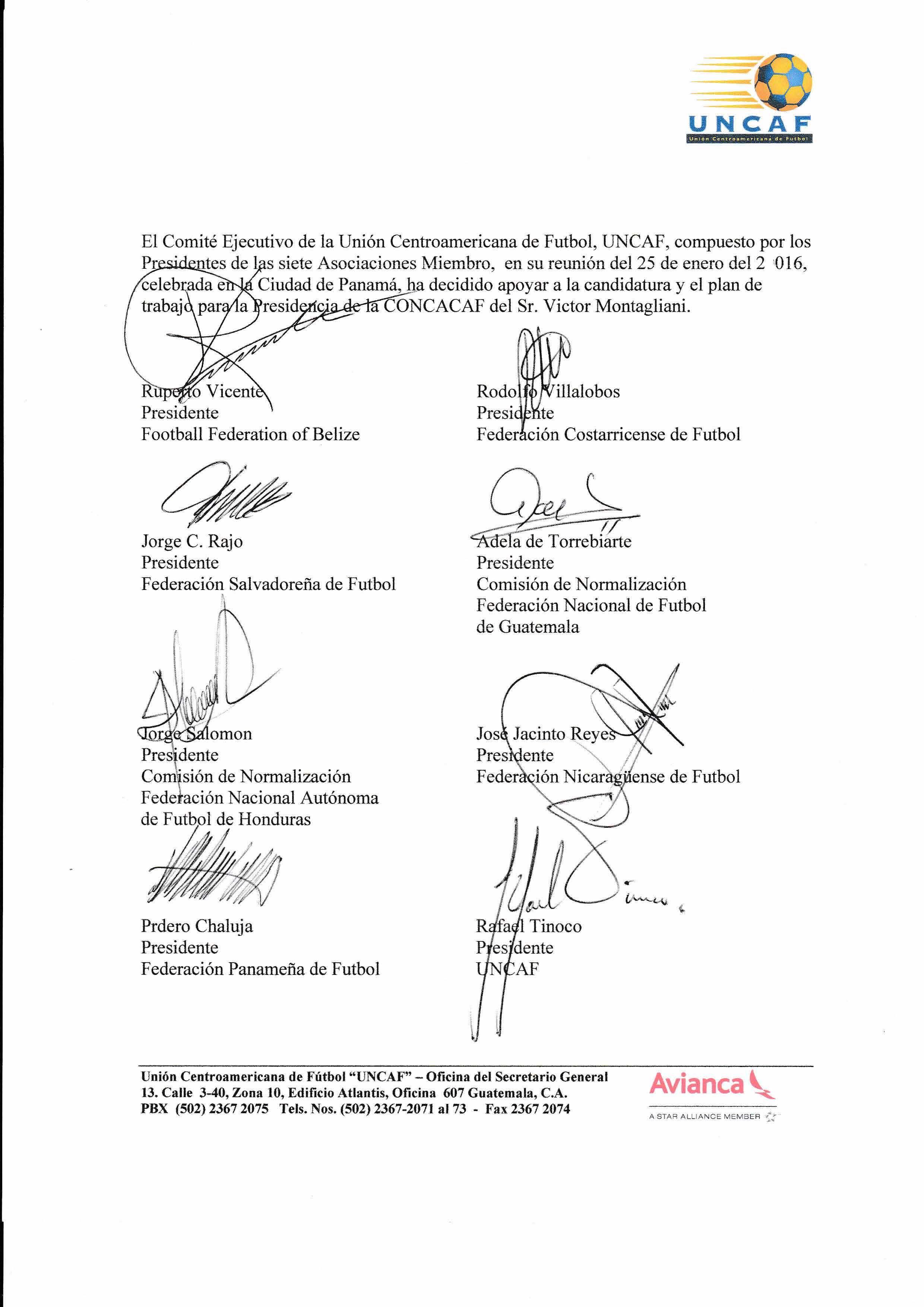 Postura UNCAF Elecciones CONCACAF